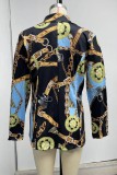 Black Yellow Casual Print Patchwork Turn-back Collar Outerwear