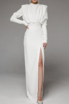 Branco Elegante Sólido Patchwork Sem Costas com Dobra em O Vestidos Retos