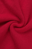 Rote, lässige Patchwork-Rollkragenpullover mit geraden Kleidern