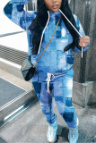 チベットブルー カジュアル デイリー プリント ベーシック プリント フード付き 襟 長袖 XNUMXピース