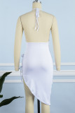 Patchwork sexy branco vazado com lantejoulas frênulo sem costas frente única vestidos irregulares