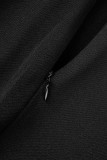 Vestidos pretos casuais elegantes sólidos patchwork meia gola alta com saia em um degrau