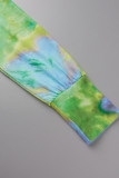 Lila Casual Print Tie Dye Basic O-hals långärmad två delar