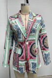 Purple Casual Print Patchwork Turn-back Collar Outerwear