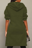 Olive Green Casual Solid Patchwork Slit Asymmetrical Zipper Outerwear