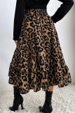 Braune, lässige Print-Leopard-Patchwork-Hosen mit hoher Taille Typ A