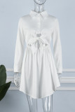 White Casual Solid Hollowed Out Turndown Collar Shirt Dress Dresses