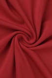 赤 カジュアル ソリッド パッチワーク ジッパー カラー ロング スリーブ ドレス