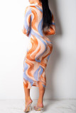 Multicolor Sexy Print Patchwork Half A Turtleneck Pencil Skirt Dresses