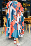 Kleur Grote maten Casual geometrische print Coltrui bedrukte jurk