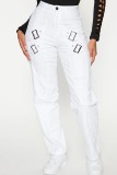 Pantalon décontracté taille mi-haute en patchwork uni blanc