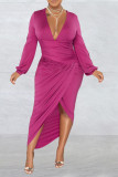 Бордовое сексуальное однотонное лоскутное платье с асимметричным V-образным вырезом и асимметричным платьем Платья