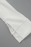 Robe chemise blanche décontractée, couleur unie, ajourée, col rabattu