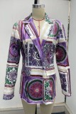 Пурпурная повседневная верхняя одежда с воротником-стойкой и принтом в стиле пэчворк