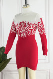 Red Casual Patchwork Turtleneck Straight Dresses