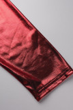 Röda Party Solid Fold Plus Size Klänningar