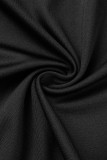 Vestidos de cuello en O con pliegues de volantes de retazos sólidos casuales negros