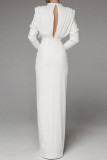 Witte elegante effen patchwork rugloze split vouw O hals rechte jurken