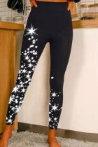 Schwarze, lässige, bedruckte Basic Skinny Hose mit hoher Taille und Bleistiftpositionierung
