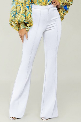 Calça branca casual sólida básica regular cintura alta convencional de cor sólida