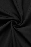 Zwarte sexy effen uitgeholde vouw O-hals jurken met lange mouwen
