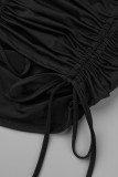 アプリコット セクシー ソリッド パッチワーク ドロー ストリング フォールド オフ ショルダー ペンシル スカート ドレス