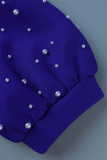 Blauwe sexy elegante effen patchwork kralen O-hals A-lijn jurken