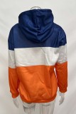 Orange Casual Patchwork Contrast Hooded Collar Tops