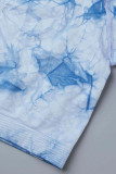Синий Повседневная спортивная одежда С принтом Пэчворк Круглый вырез Длинный рукав Из двух частей