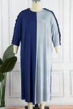 Bleu Gris Casual Solide Patchwork Stringy Selvedge O Cou Droite Plus La Taille Robes