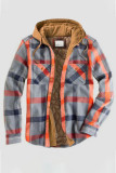 Multicolor Casual Plaid Draw String Rits Hooded Kraag Bovenkleding