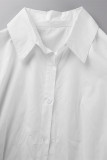 Tops de cuello de camisa de color sólido casual sexy blanco
