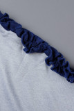 Blå grå Casual Solid Patchwork Stringy Selvedge O-hals Rak Plus Size Klänningar
