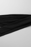 Negro Estampado casual Vendaje Patchwork Fuera del hombro Falda de un paso Vestidos de talla grande
