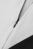 ブラック ホワイト カジュアル ソリッド 中空 パッチワーク ジッパー ハーフA タートルネック スキニー ジャンプスーツ