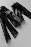 Vestidos pretos casuais sólidos patchwork gola redonda manga longa vestidos plus size