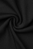 Zwart Wit Casual Effen Uitgehold Patchwork Rits Halve coltrui Skinny jumpsuits