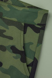 Braun Lässiger Druck Camouflage-Druck Patchwork Übergröße