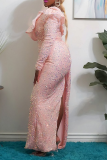 Burgundy Celebrities Patchwork Sequins One Shoulder Trumpet Mermaid Dresses