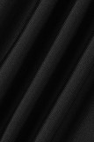 Negro sexy sólido patchwork dibujar cuerda doblar fuera del hombro lápiz falda vestidos