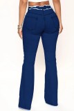Темно-синие повседневные однотонные джинсы средней талии со средней посадкой в ​​стиле пэчворк