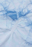 Синий Повседневная спортивная одежда С принтом Пэчворк Круглый вырез Длинный рукав Из двух частей