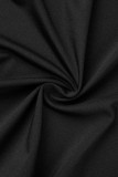 Mameluco regular con cuello en V de patchwork ahuecado de vendaje sólido casual de moda negro