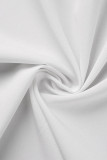 Blanco casual sólido rasgado patchwork camisa cuello manga larga dos piezas
