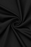 Vestido largo con cuello oblicuo de perforación en caliente de patchwork sólido elegante negro Vestidos