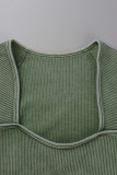 Травянисто-зеленый Повседневная спортивная одежда Однотонный Пэчворк