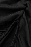 Черные сексуальные сплошные выдолбленные платья с круглым вырезом и длинными рукавами