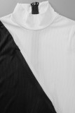 ブラック ホワイト カジュアル ソリッド 中空 パッチワーク ジッパー ハーフA タートルネック スキニー ジャンプスーツ