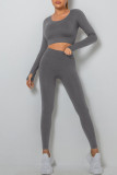 Black Casual Sportswear Solid Patchwork U Neck Long Sleeve Two Pieces