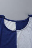 Blau Grau Casual Solid Patchwork Stringy Selvedge O Neck Straight Plus Size Kleider